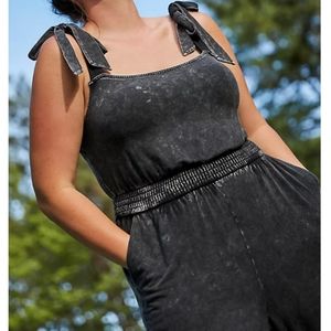 SOLD Torrid Black Mineral Wash Super Soft Jersey Knit Tie Strap Jumpsuit Sz 2